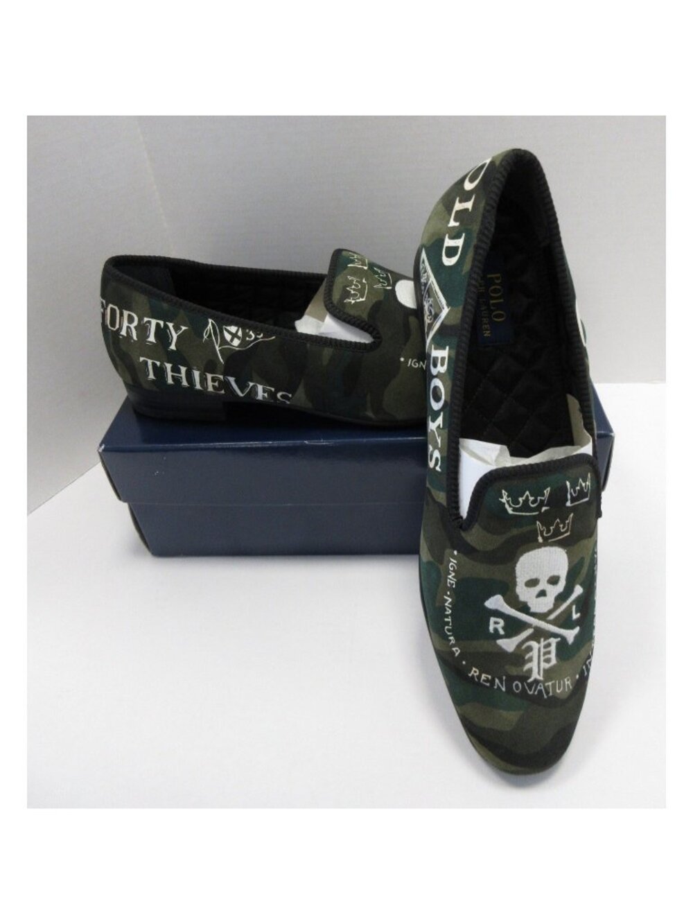 Polo Ralph Lauren Shoes 11 D Smoking Slippers Skull Crossbones Camo
